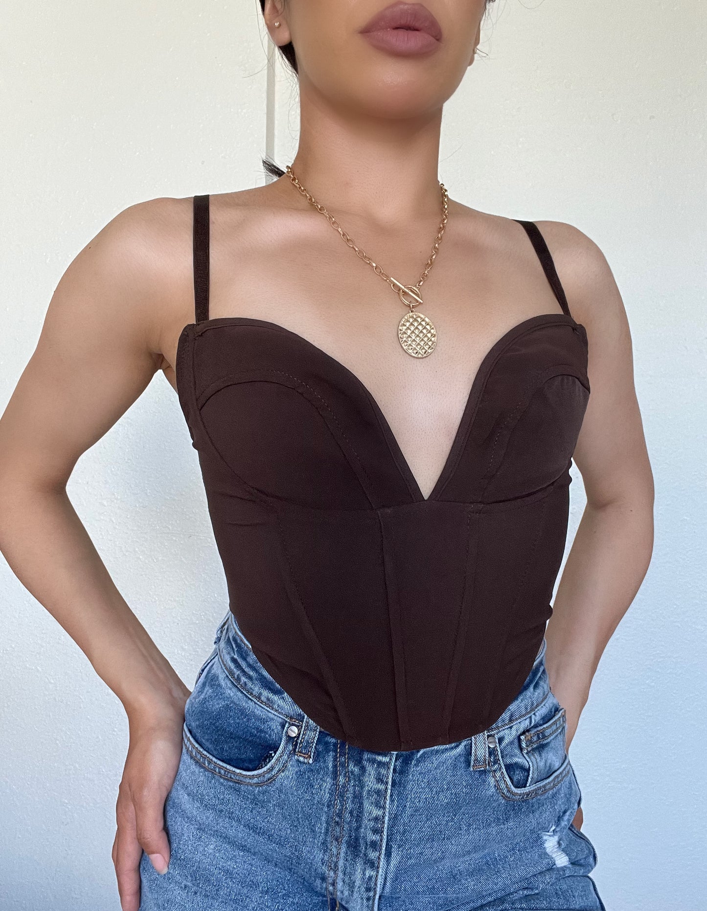 Contour Lines Bustier Top -Brown