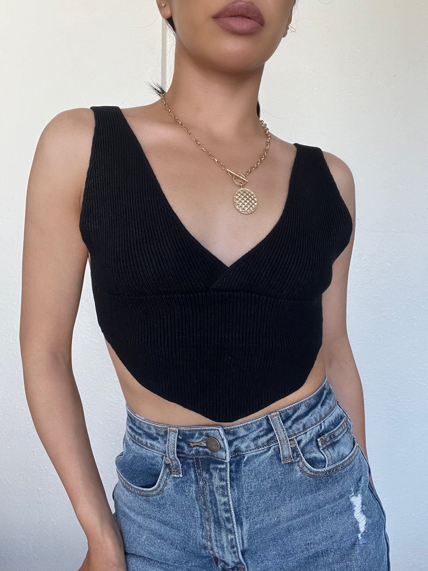 Knit Crop Top -Black