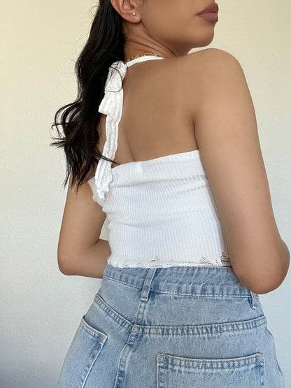 Distressed Halter Top -White