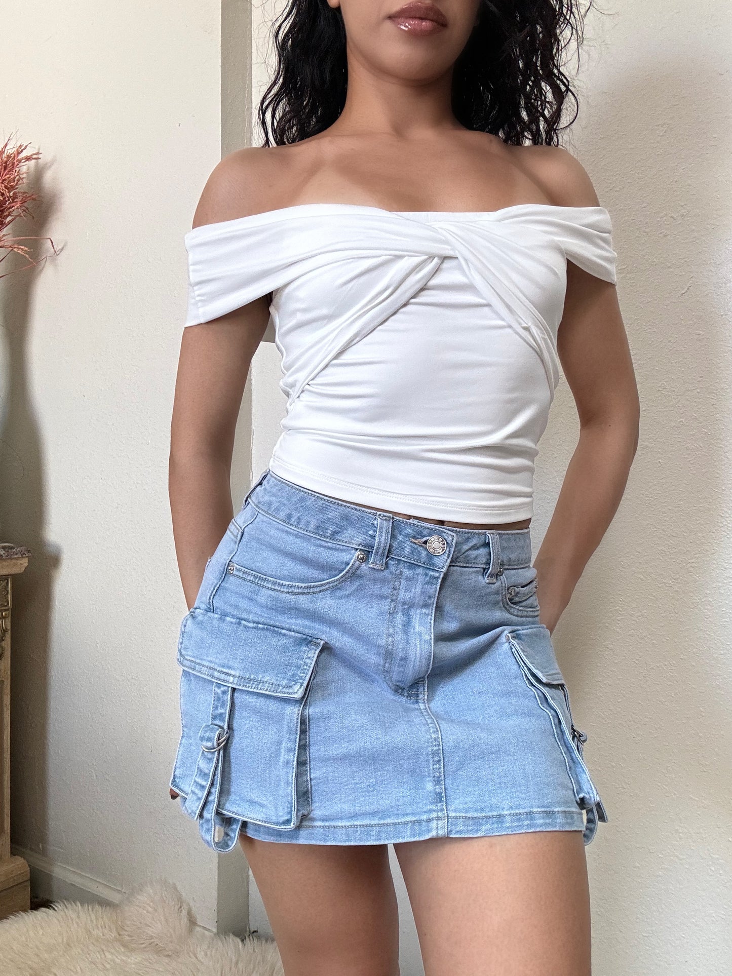 Alyssa Denim Cargo Skirt -Light Blue