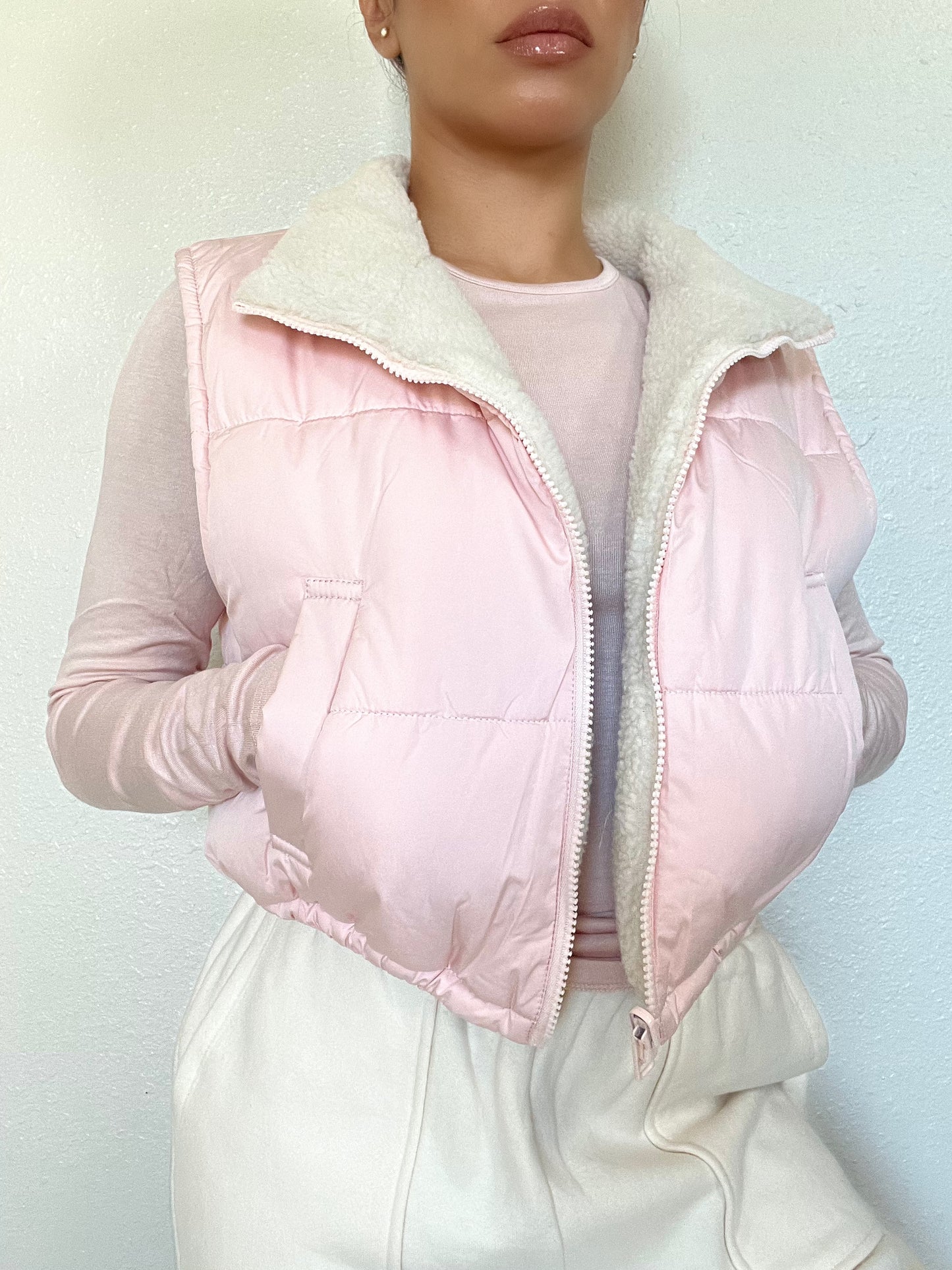 Cozy Reversible Puffer Vest -Dusty Pink