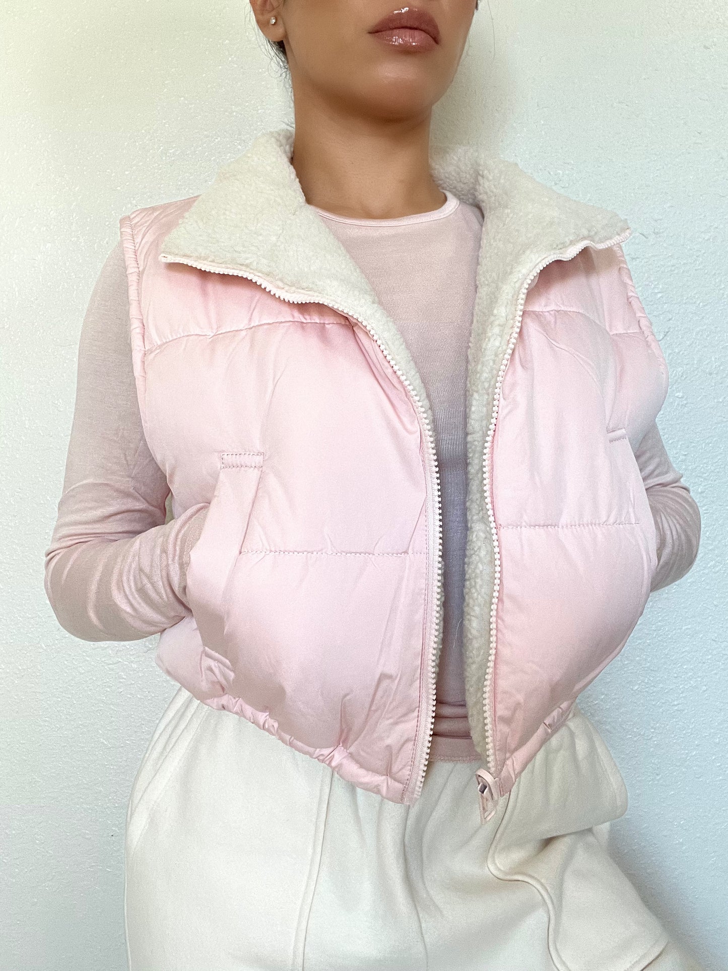 Cozy Reversible Puffer Vest -Dusty Pink