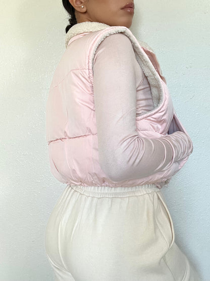 Cozy Reversible Puffer Vest -Dusty Pink