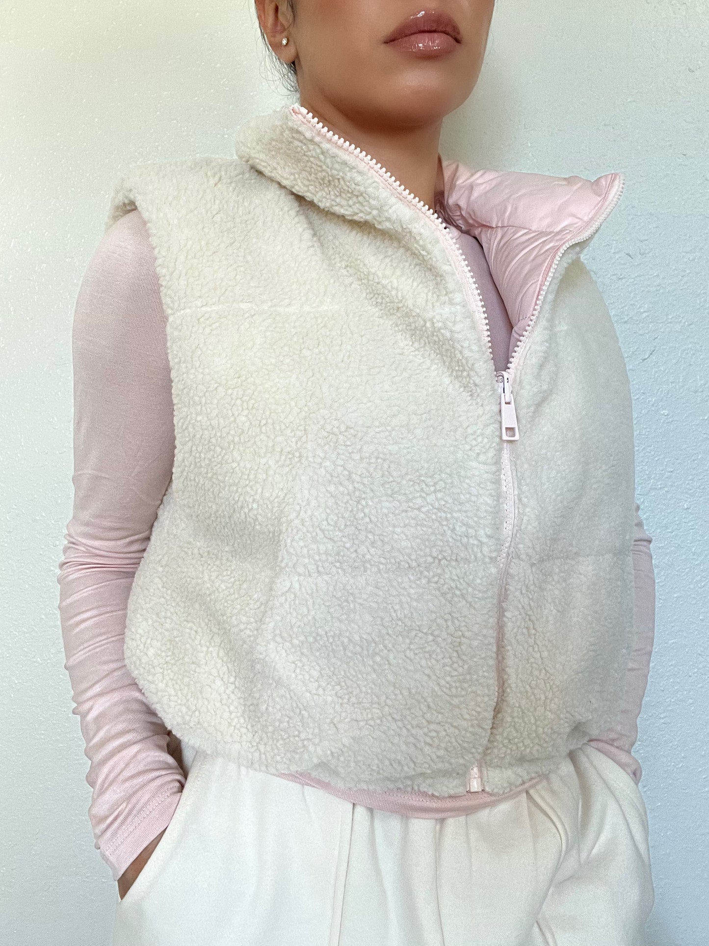 Cozy Reversible Puffer Vest -Dusty Pink