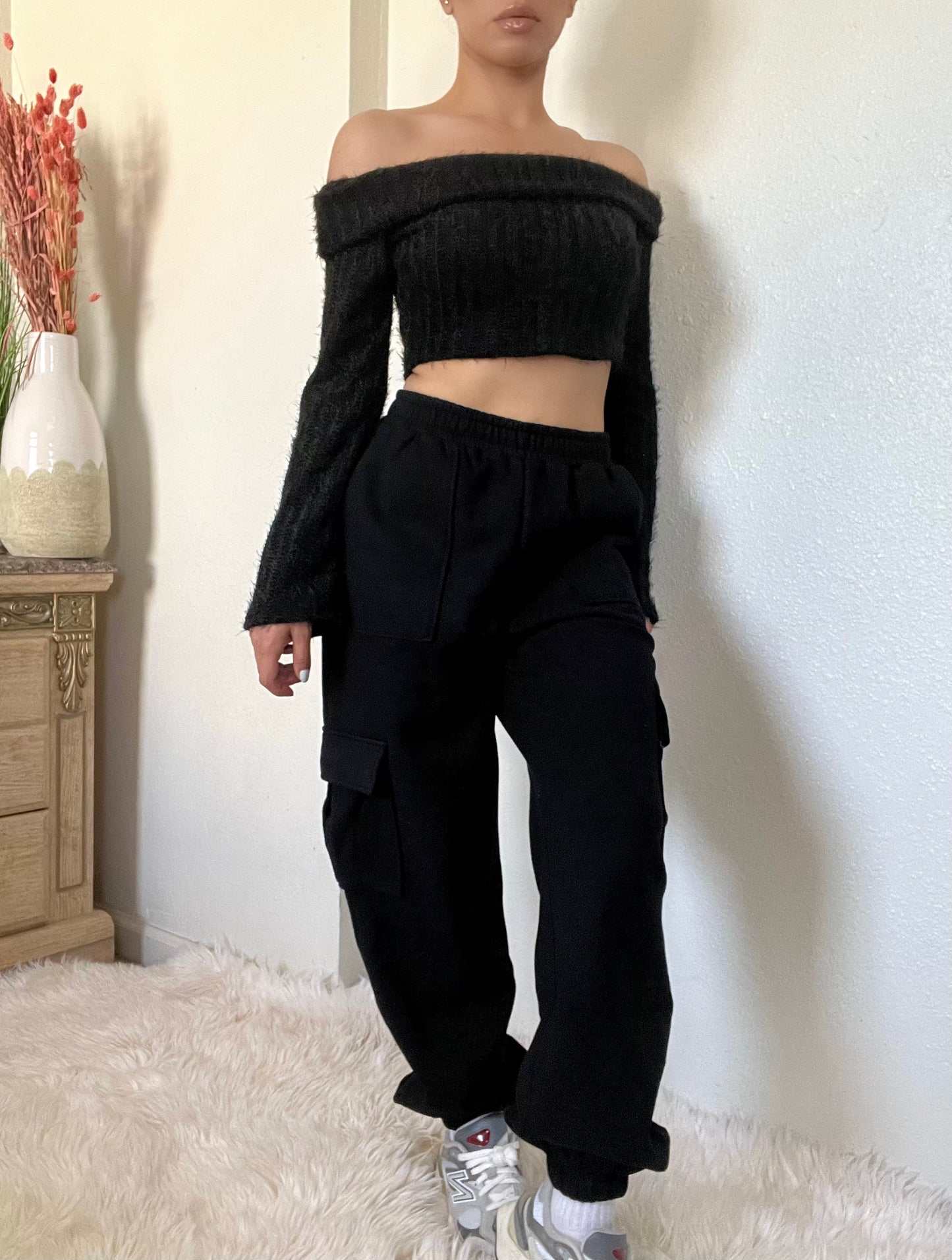 High Waist Cargo Joggers -Black