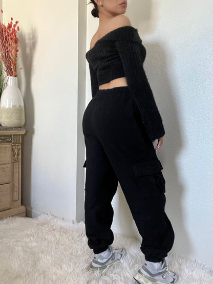 High Waist Cargo Joggers -Black