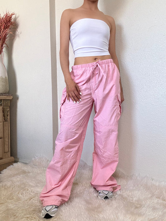 Mid Rise Parachute Cargo Pants -Pink