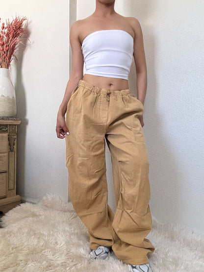 Baggy Mid Rise Parachute Pants -Sand