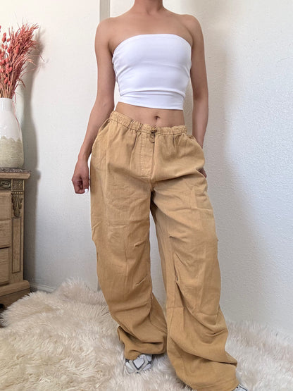 Baggy Mid Rise Parachute Pants -Sand