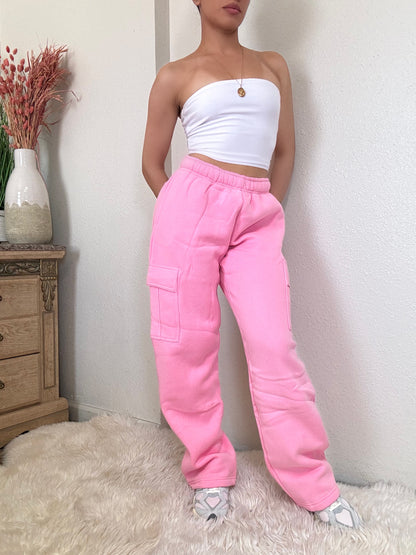 Essential Fleece Cargo Sweatpants -Pink