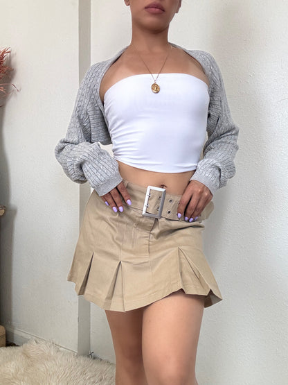 Pleated Belted Skirt -Khaki