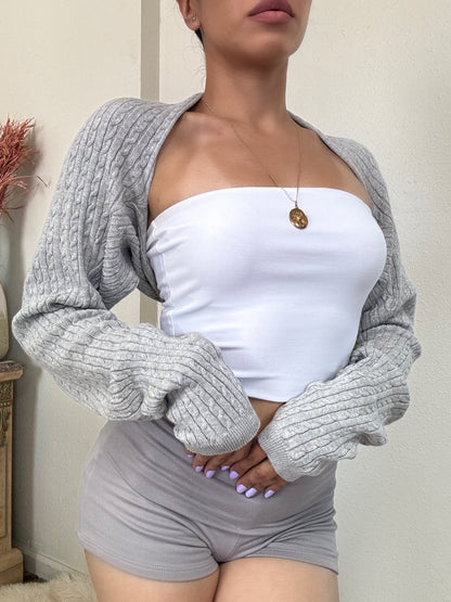 Cable Knit Bolero Shrug -Grey