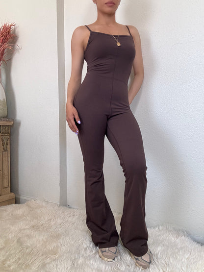 Flare Active Cami Jumpsuit -Brown