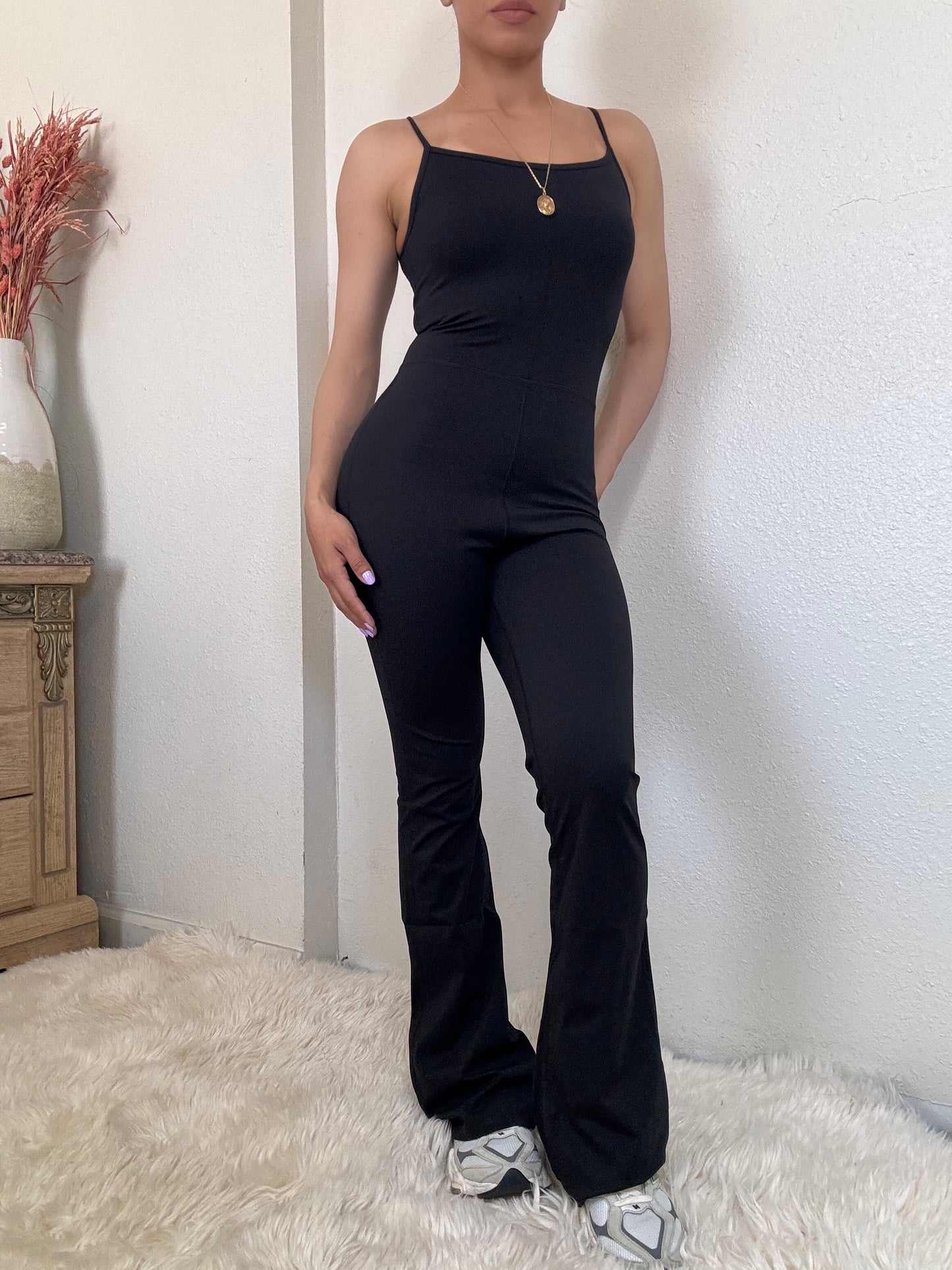 Flare Active Cami Jumpsuit -Black