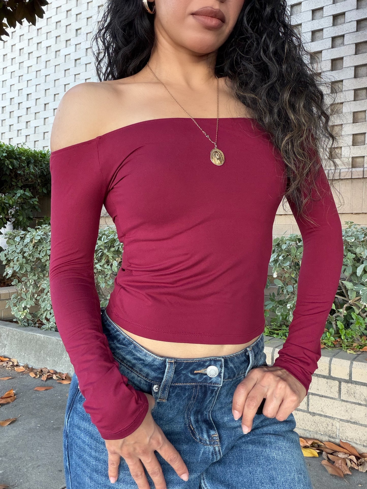 Ultra Soft Off Shoulder Top (Cherry)