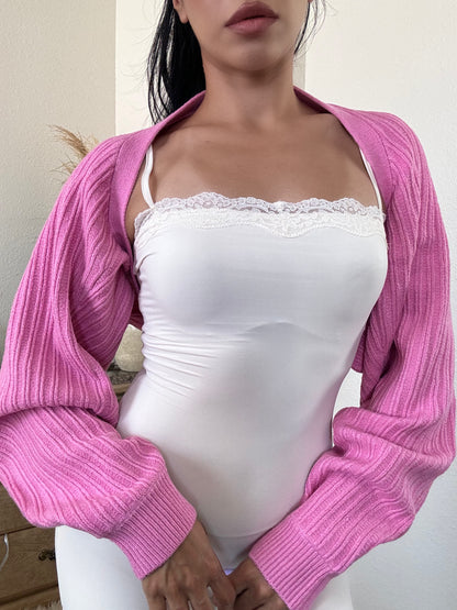 Ribbed Knit Bolero -Pink