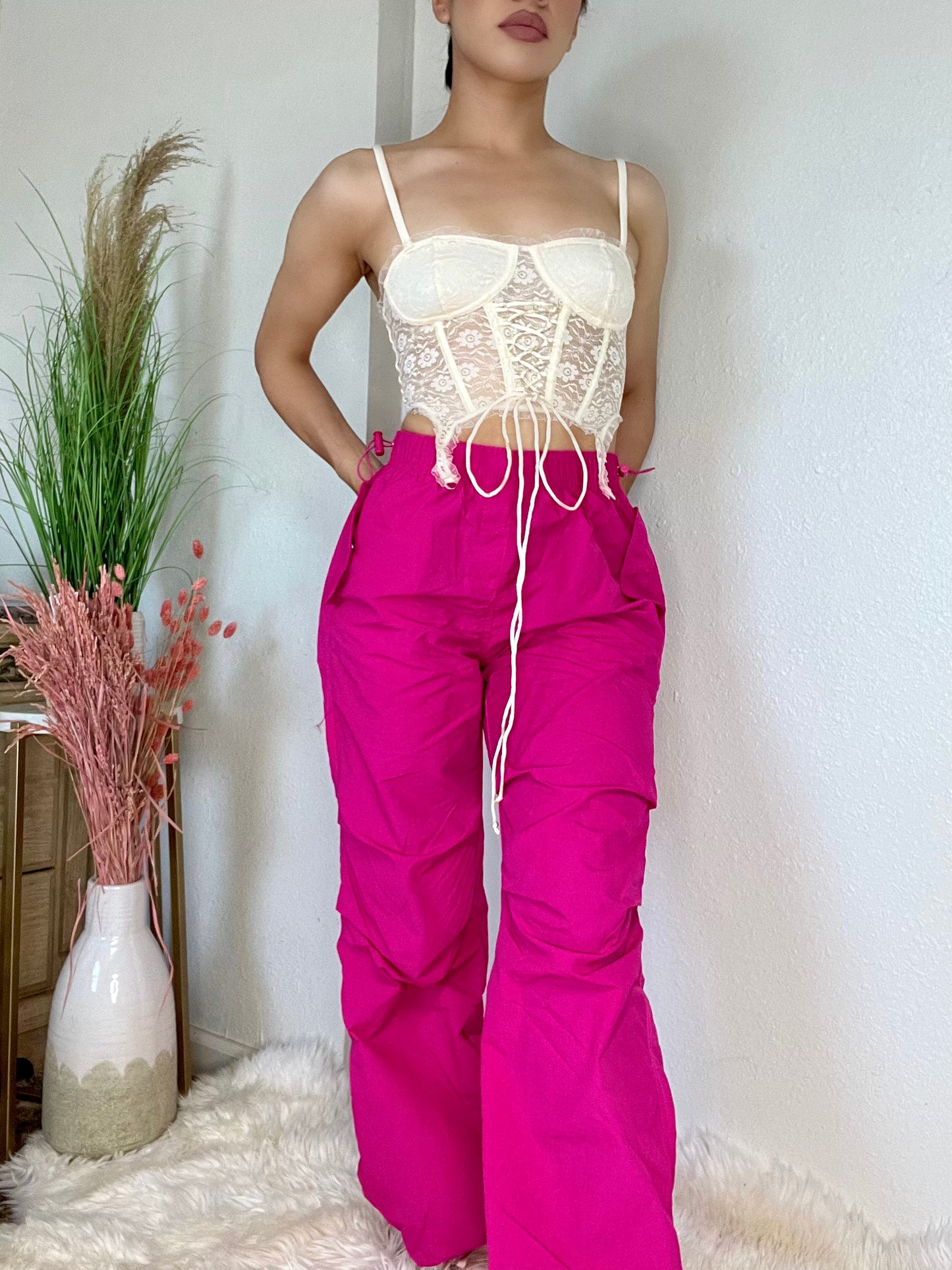 Loose Fit Parachute Pants -Magenta