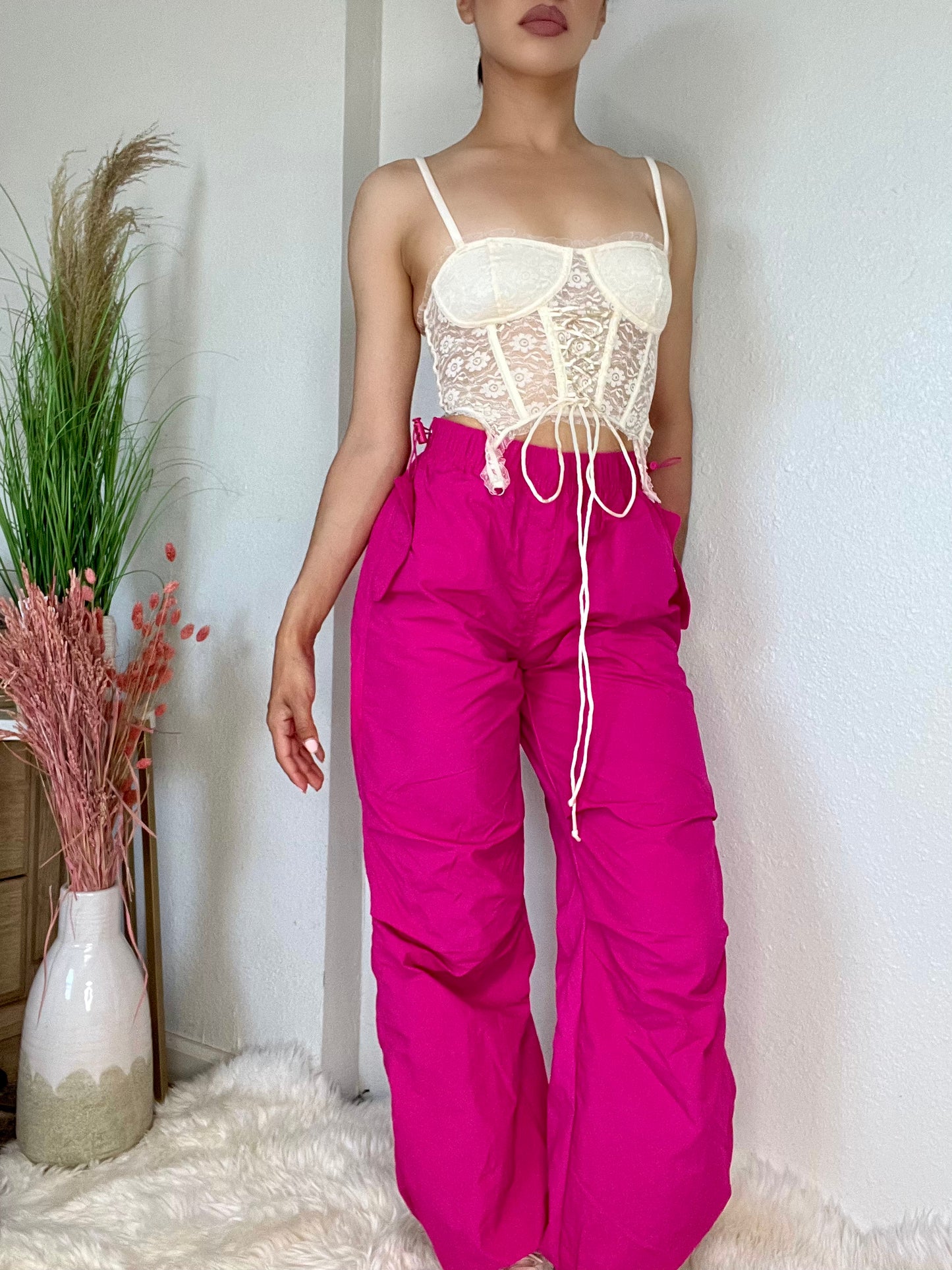 Loose Fit Parachute Pants -Magenta