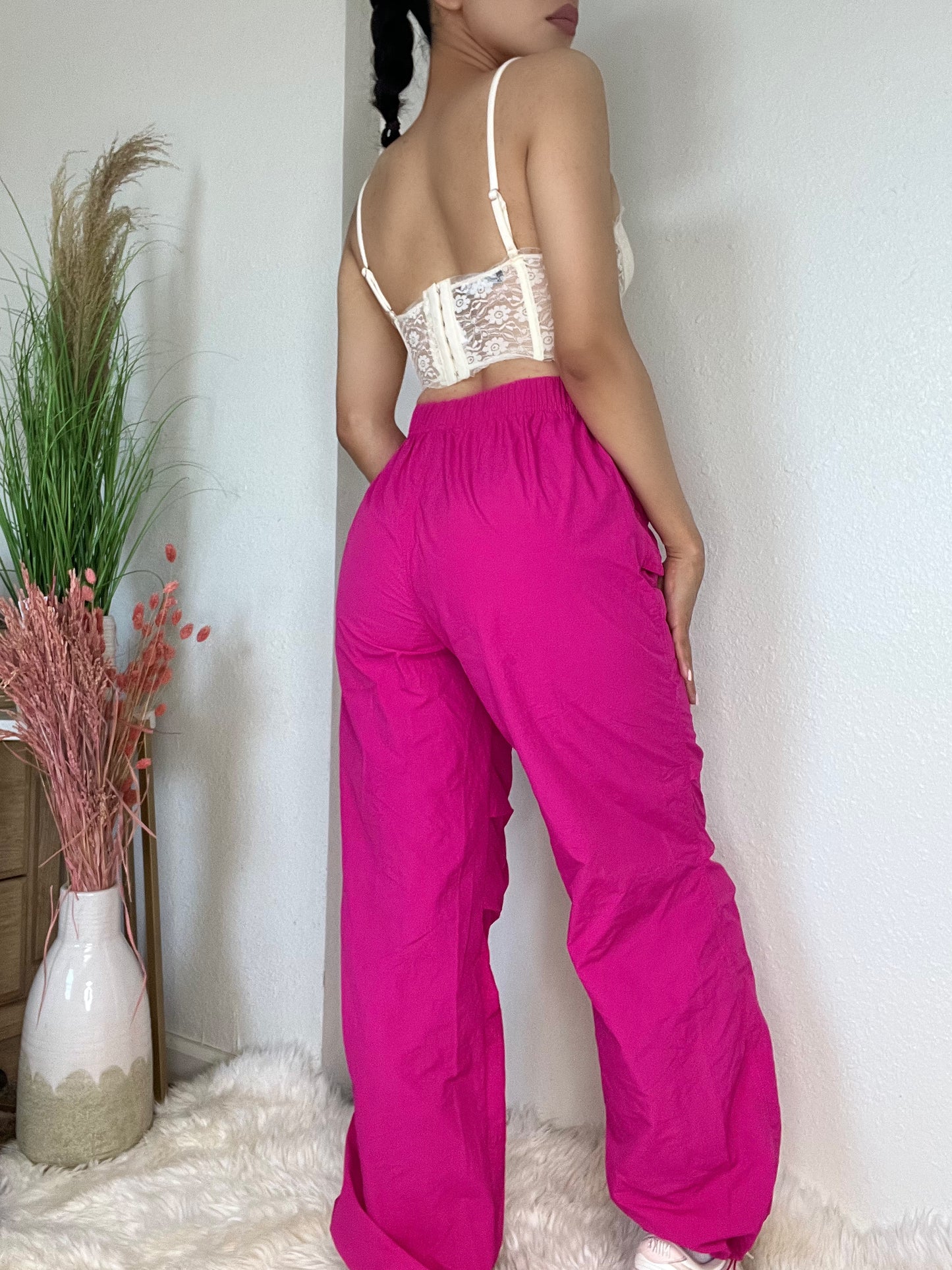 Loose Fit Parachute Pants -Magenta