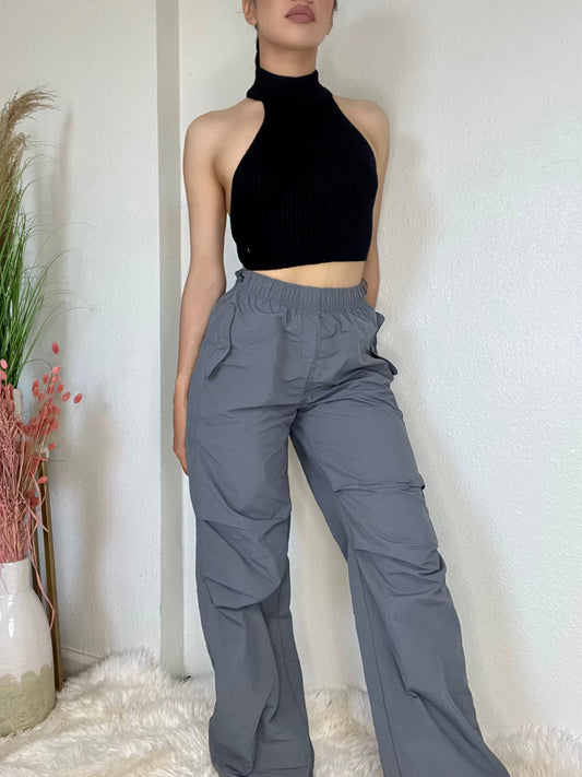 Loose Fit Parachute Pants -Charcoal