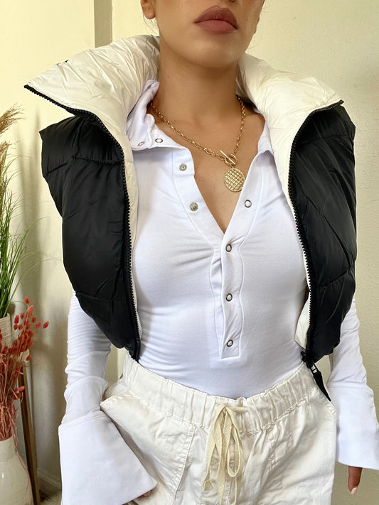 Cropped Reversible Vest -Black/Off White