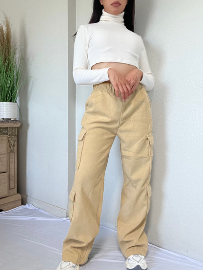 Corduroy Cargo Pants -Khaki