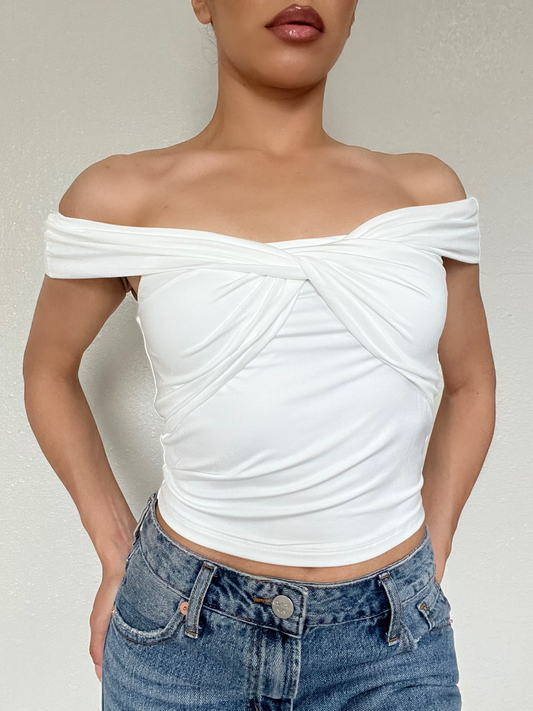 Off Shoulder Short Sleeve Top -White