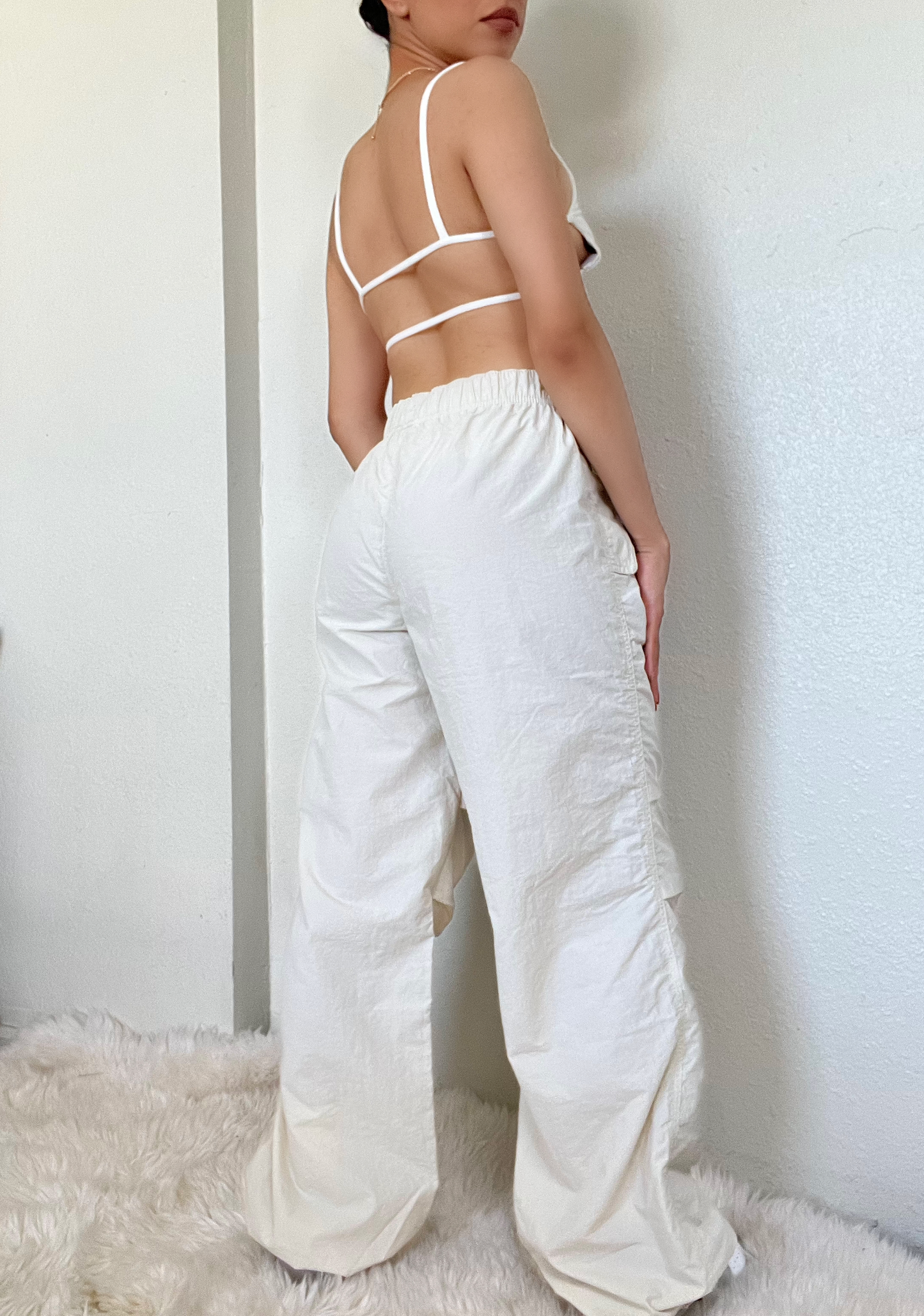 Loose Fit Parachute Pants -Cream