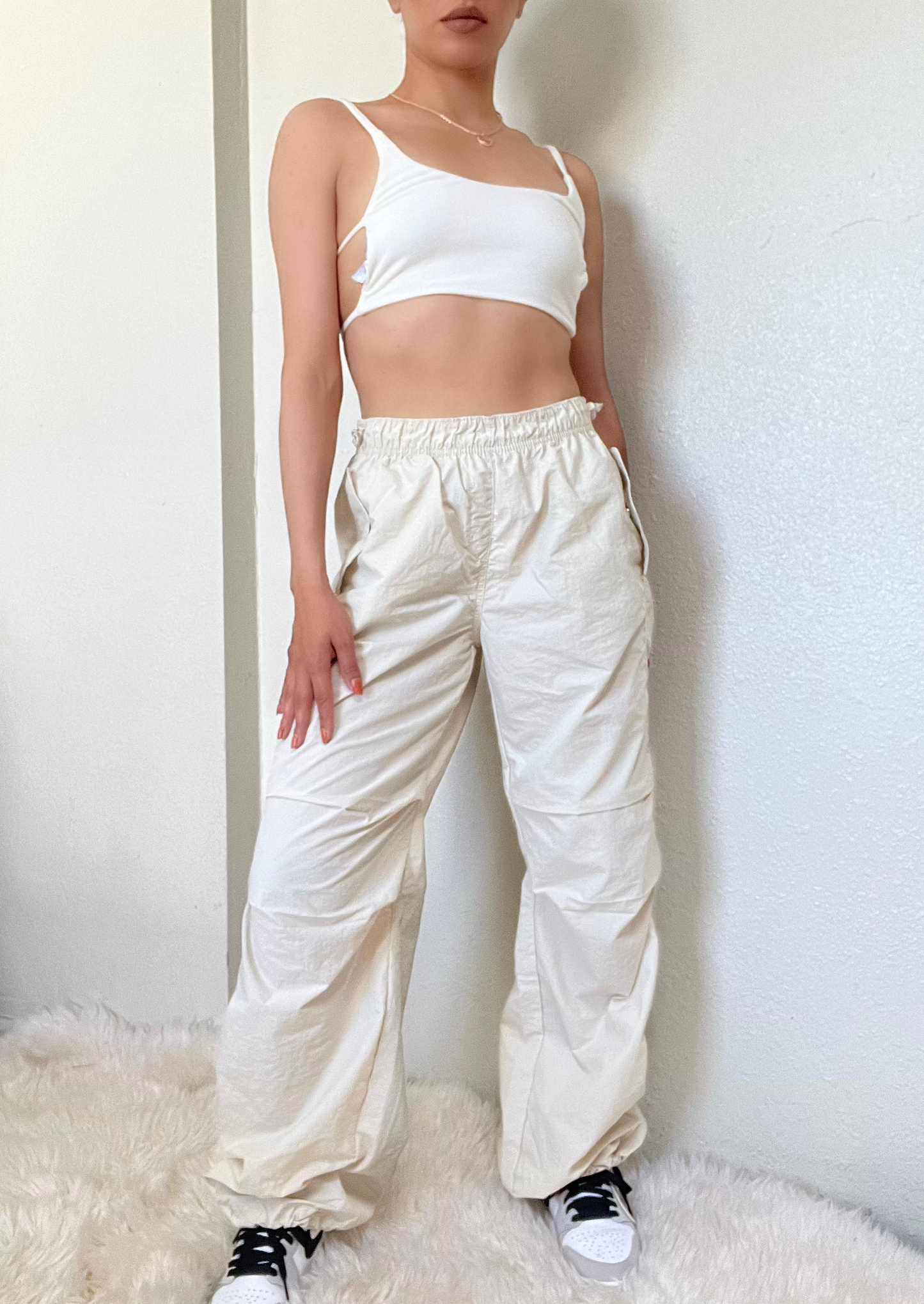 Loose Fit Parachute Pants -Cream