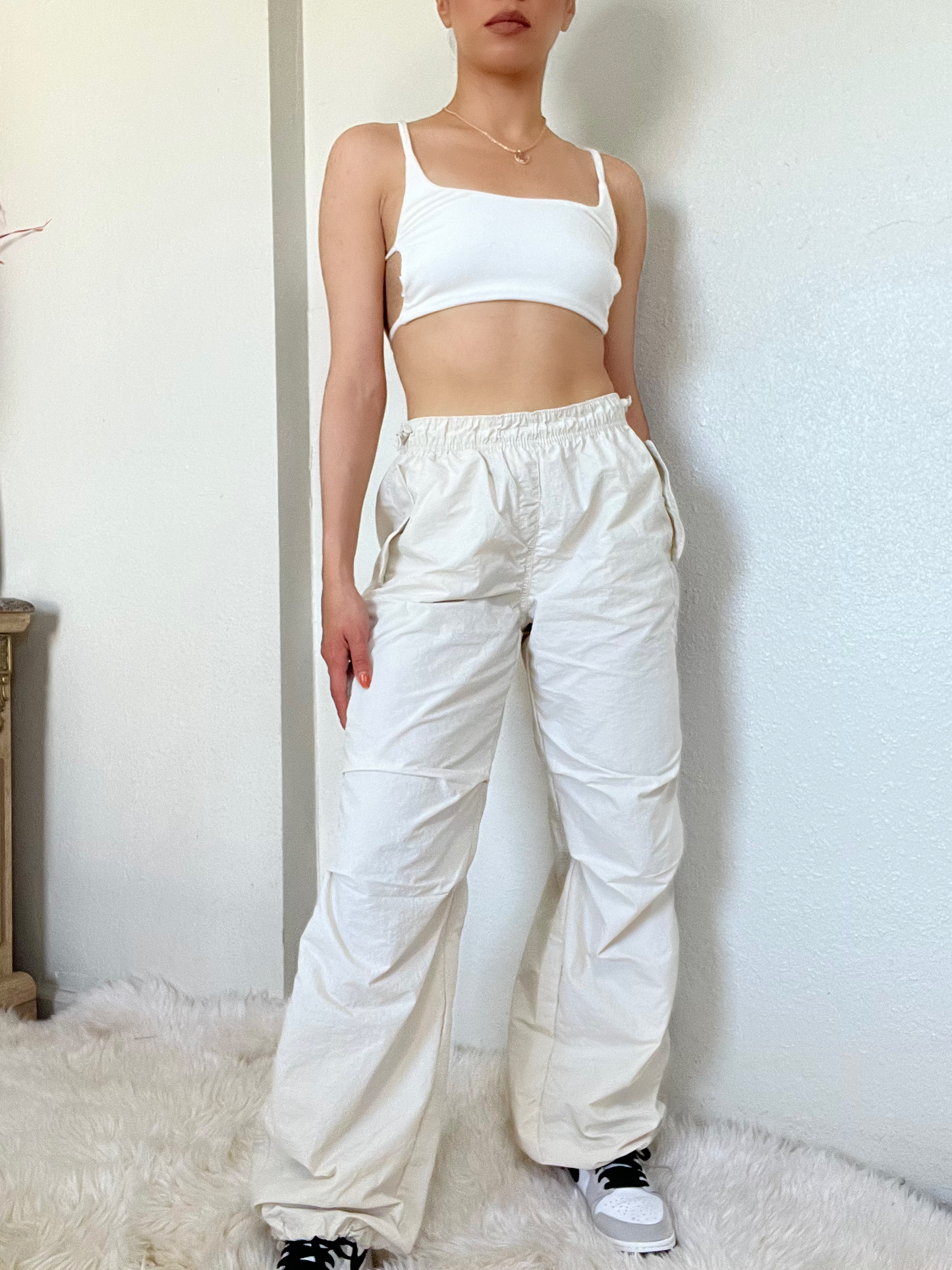 Loose Fit Parachute Pants -Cream