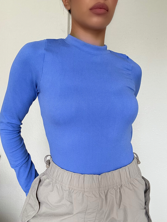 Long Sleeve Mockneck Seamless Bodysuit -Periwinkle