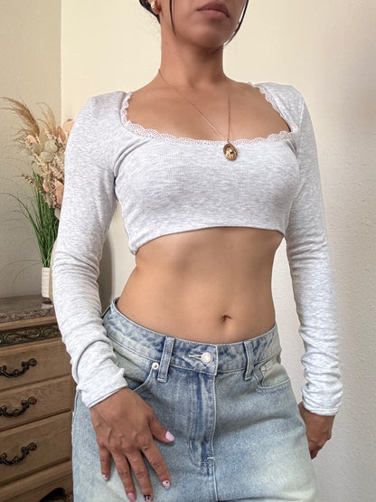 Danely Core Basic Ribbed Long Sleeve Top (Grey)