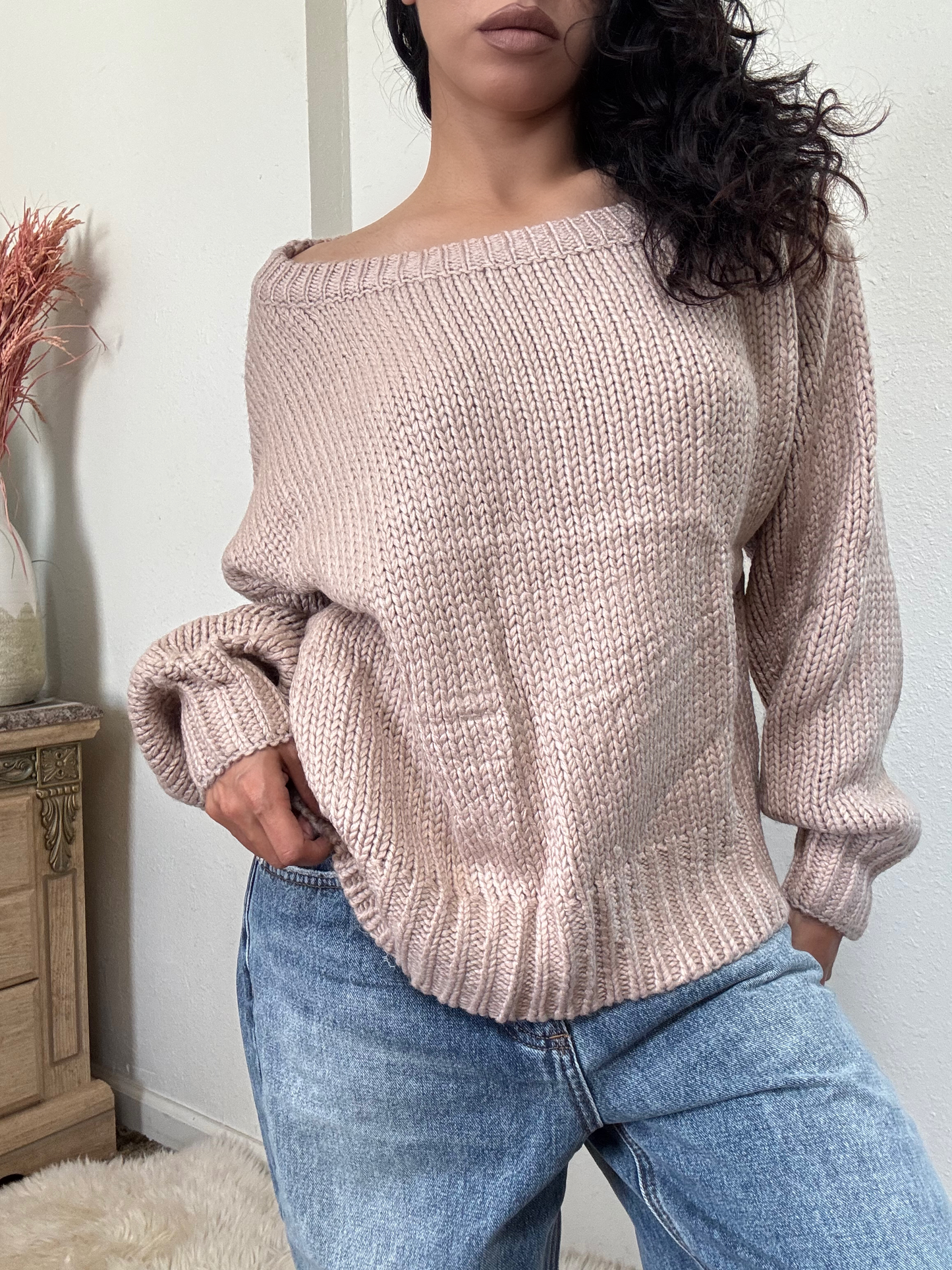 Alyssa Chunky Ribbed Knit Sweater -Wheat