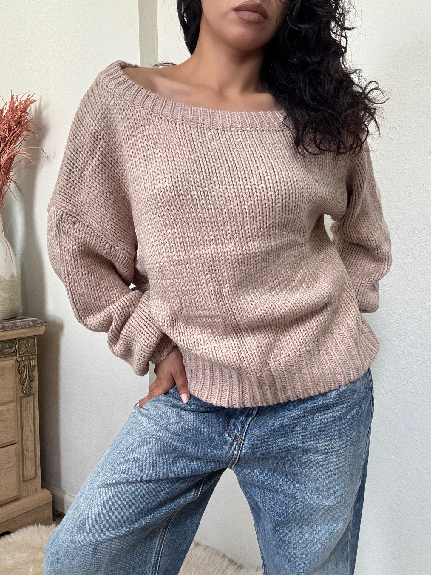 Alyssa Chunky Ribbed Knit Sweater -Wheat