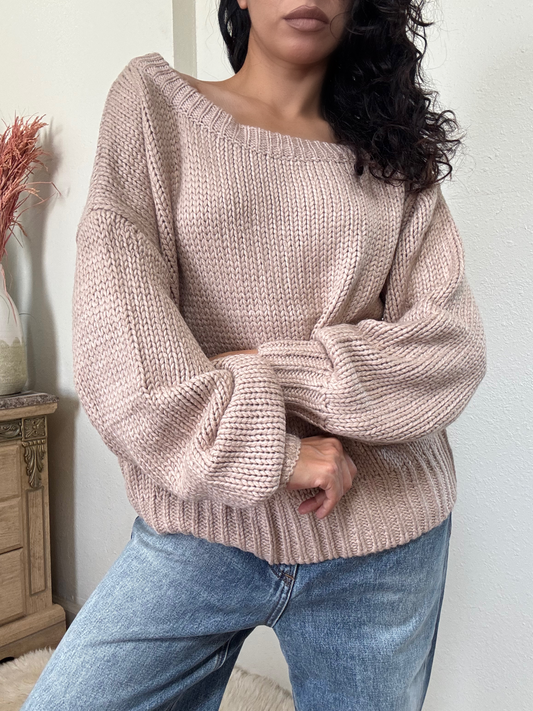 Alyssa Chunky Ribbed Knit Sweater -Wheat