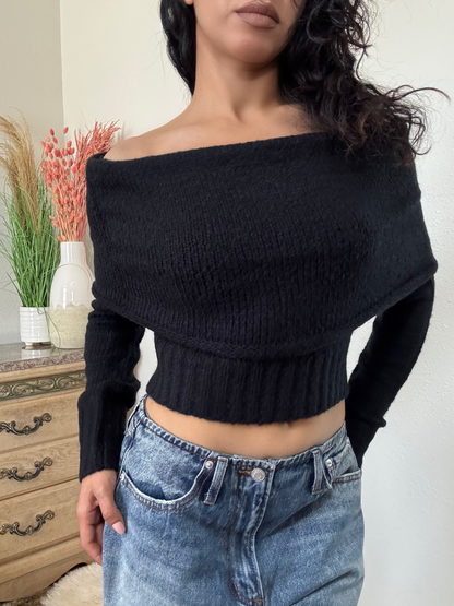 Off-The Shoulder Sweater Top -Black