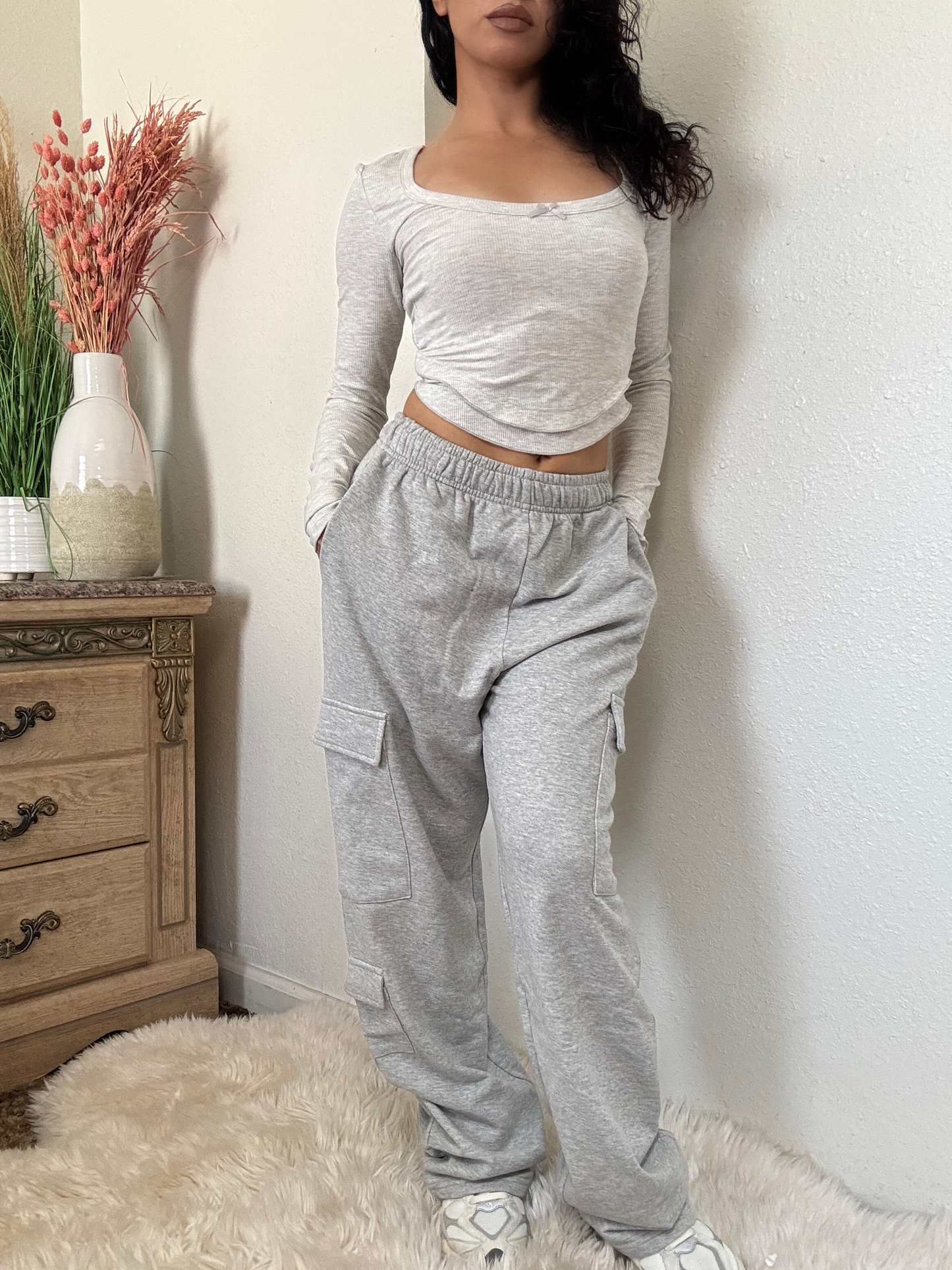 Terry Cargo Sweatpants -Heather Grey