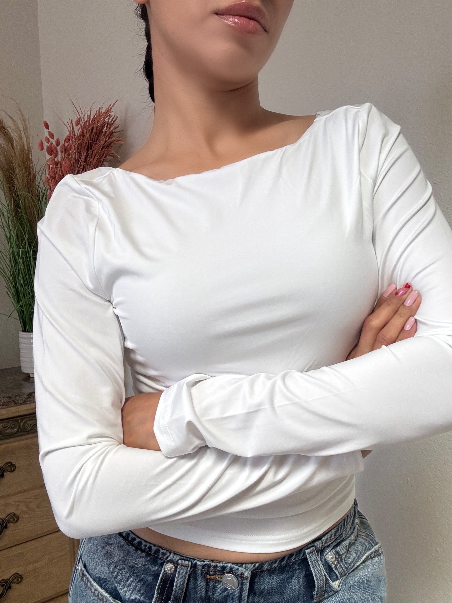 Elena Low Back Long Sleeve Top -White