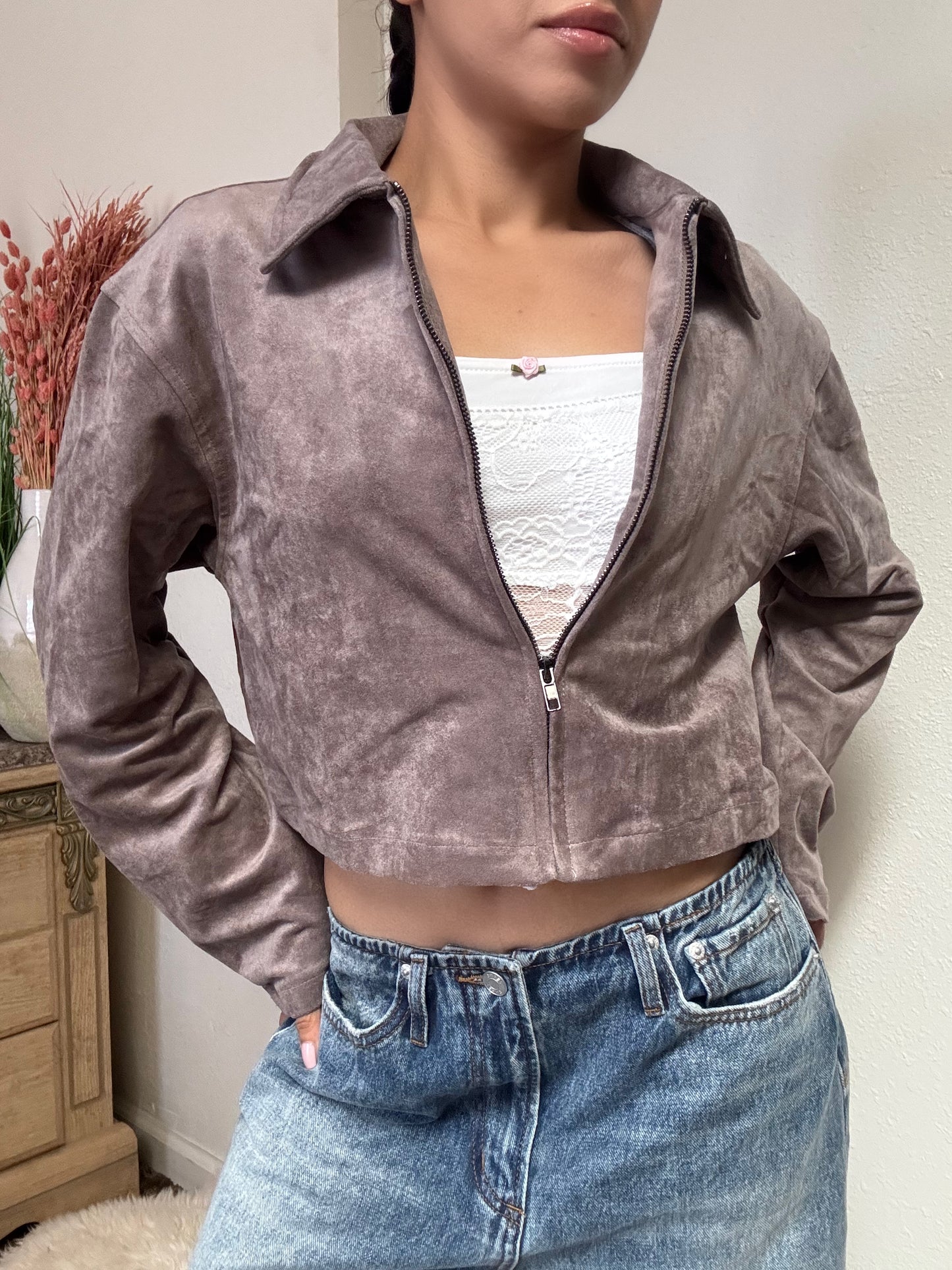 Lissa Suade Cropped Jacket - Grey