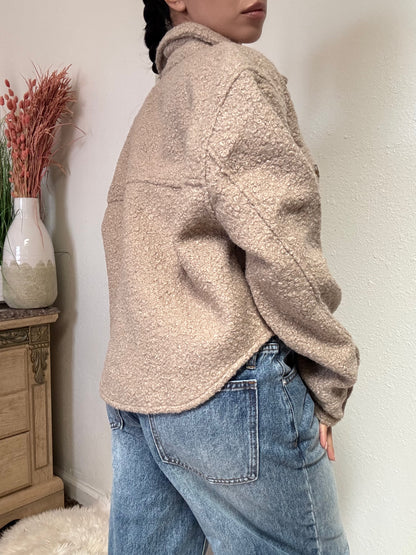 Samantha Sherpa Cropped Shacket -Taupe