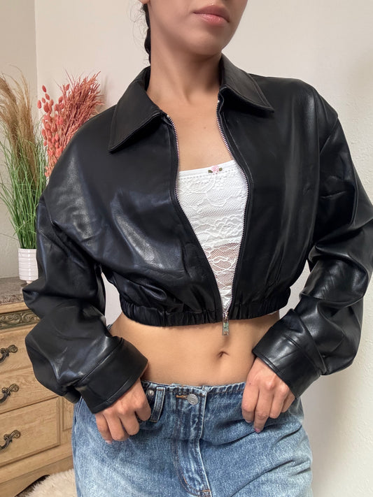 Hailey PU Bomber Jacket -Black