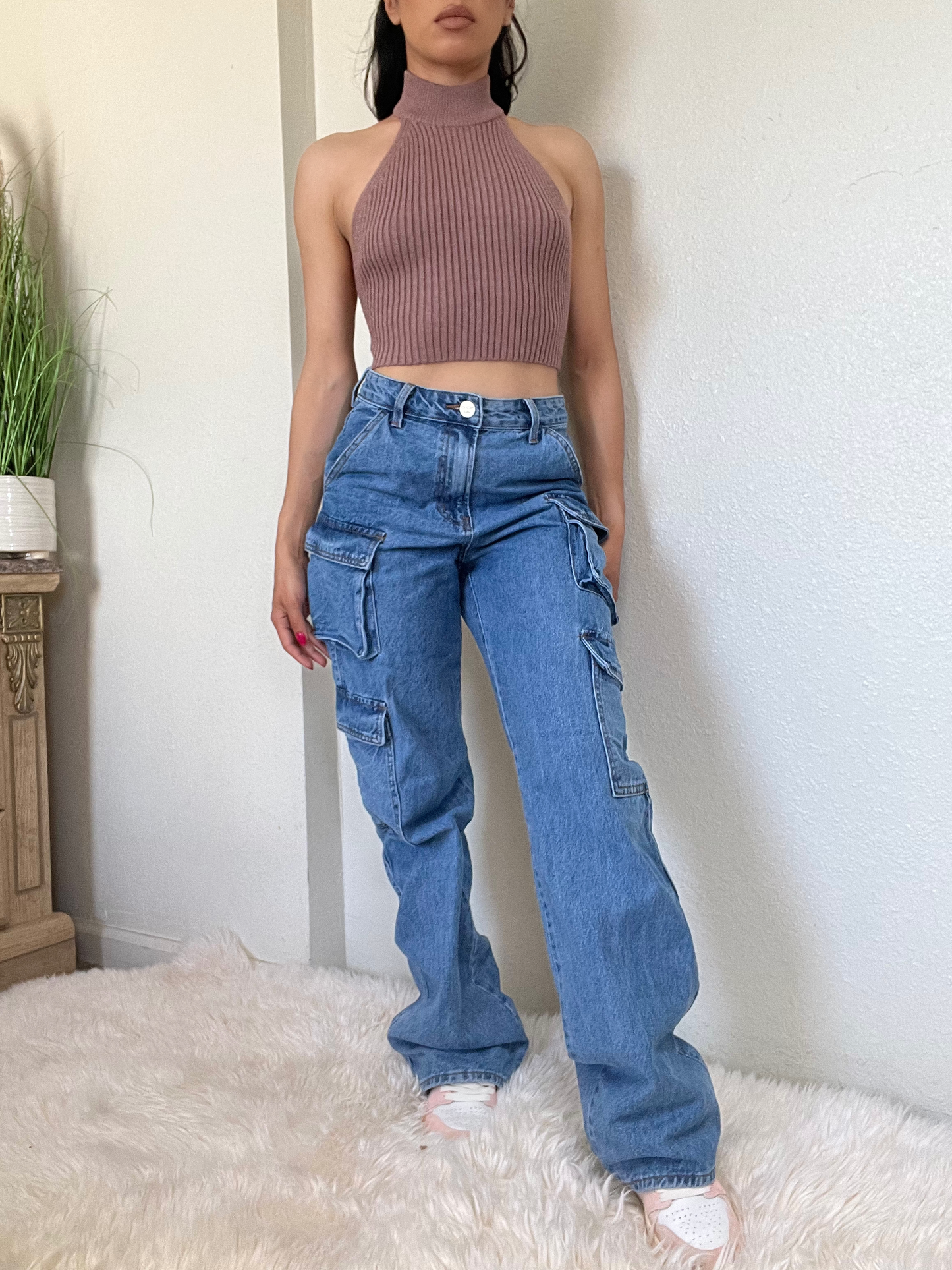 Double Cargo Boyfriend Jeans -Light Blue