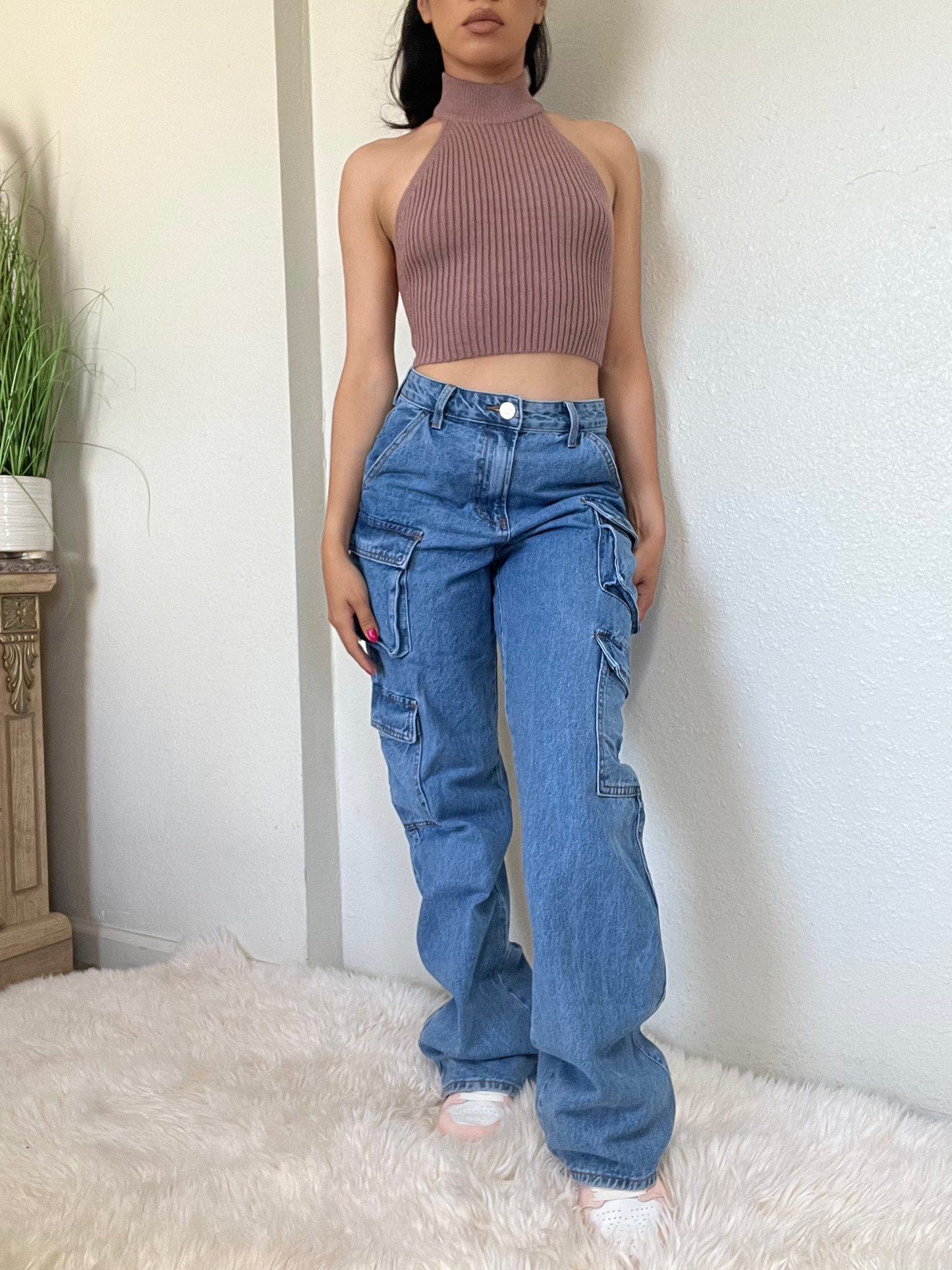 Double Cargo Boyfriend Jeans -Light Blue