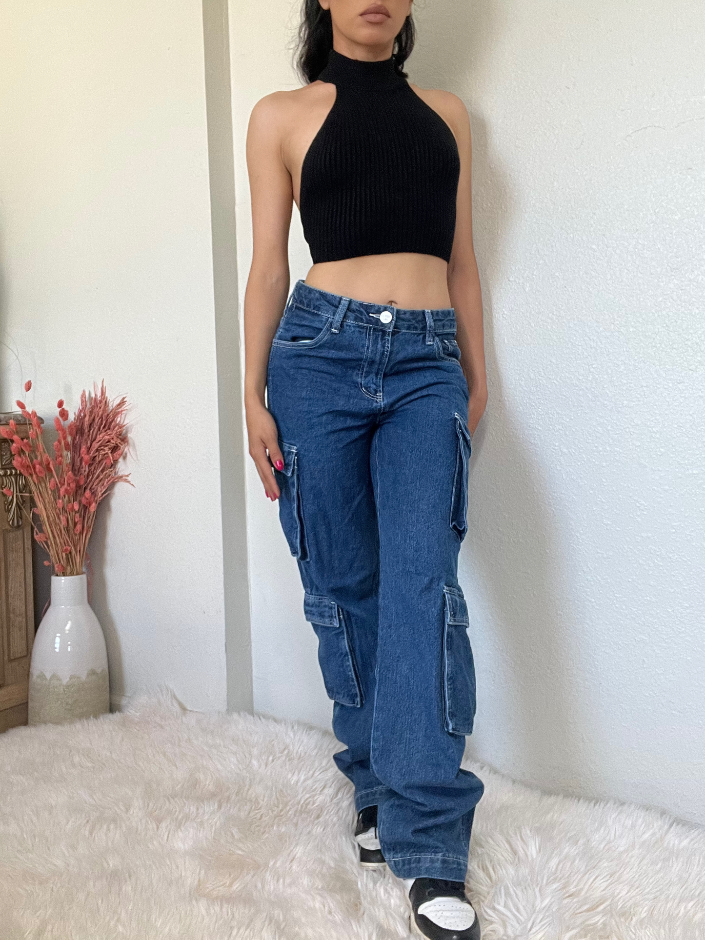 Double Cargo Boyfriend Jeans -Dark Blue