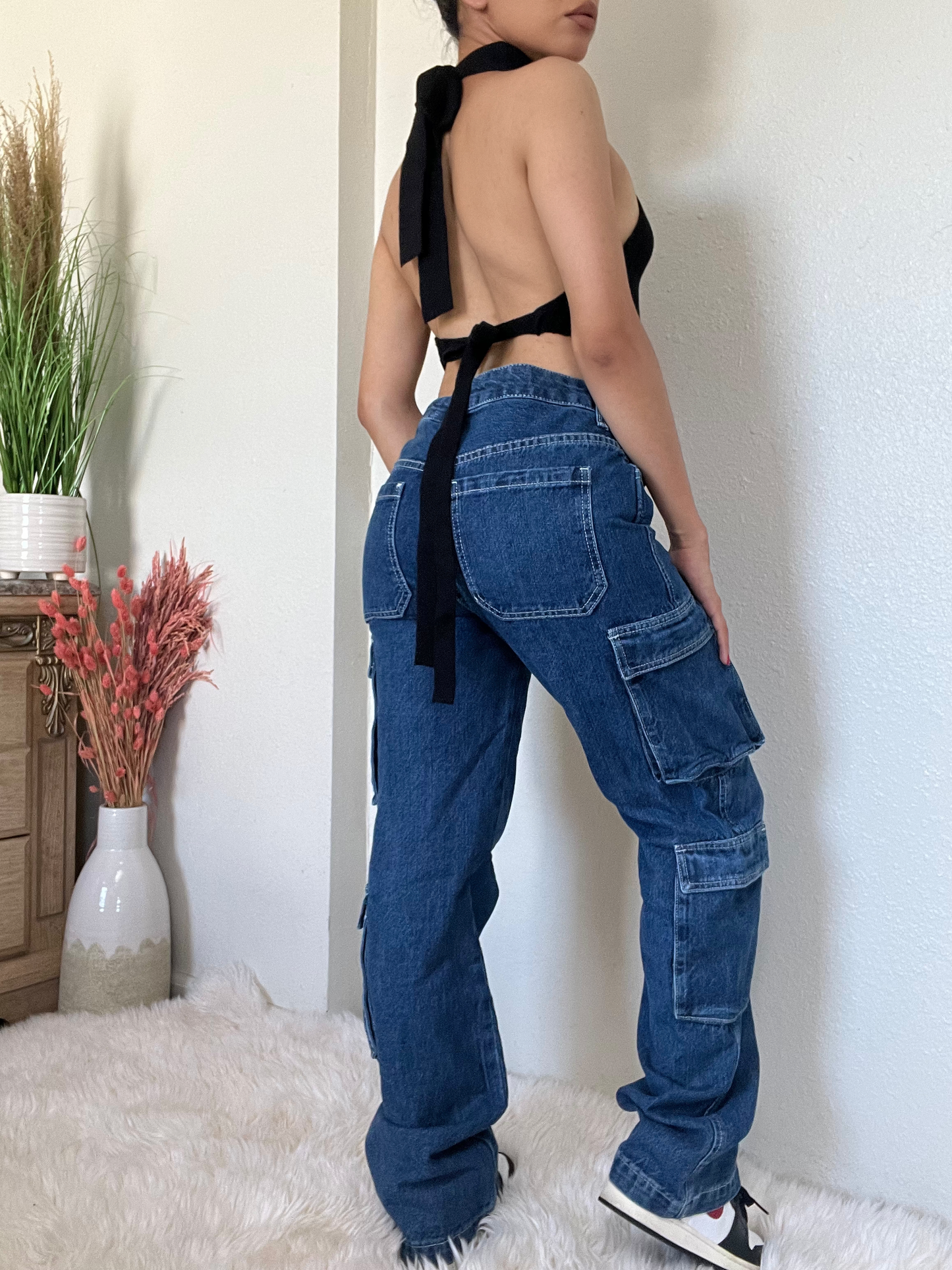 Double Cargo Boyfriend Jeans -Dark Blue