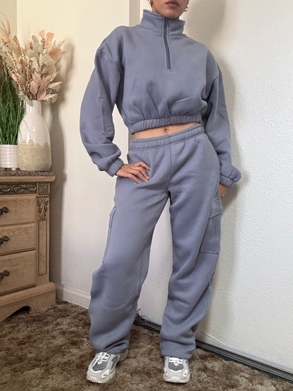 Essential Fleece Cargo Sweatpants (Frech Blue)
