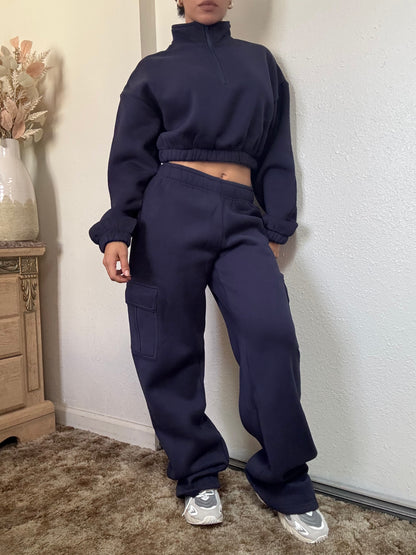 Essential Fleece Cargo Sweatpants (Navy)