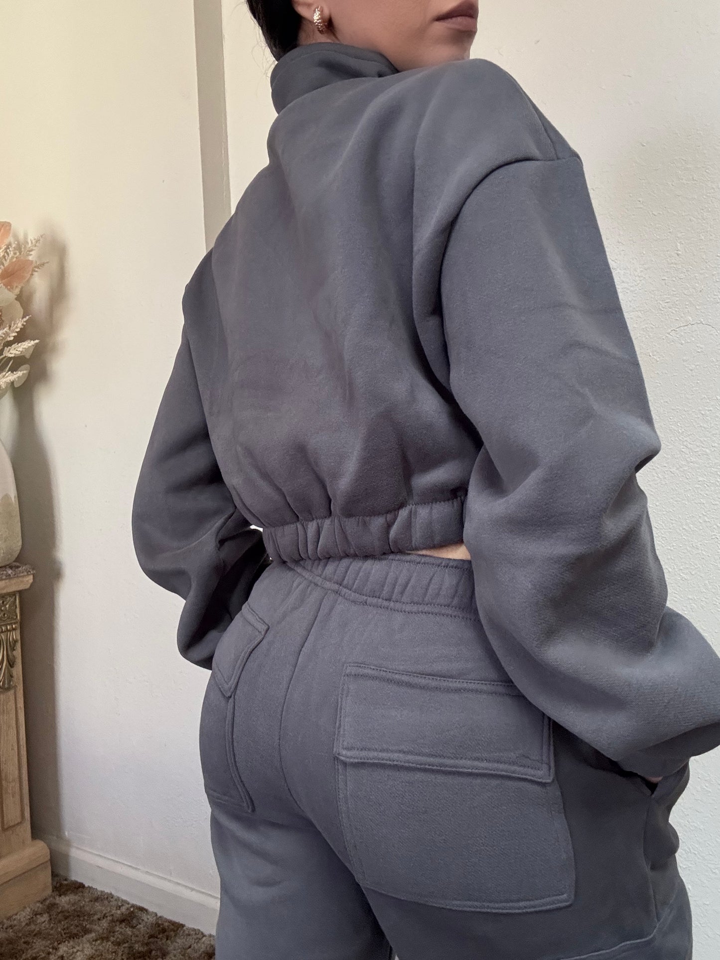 Essential Half Zip Up Cropped Pullover (Graphite)