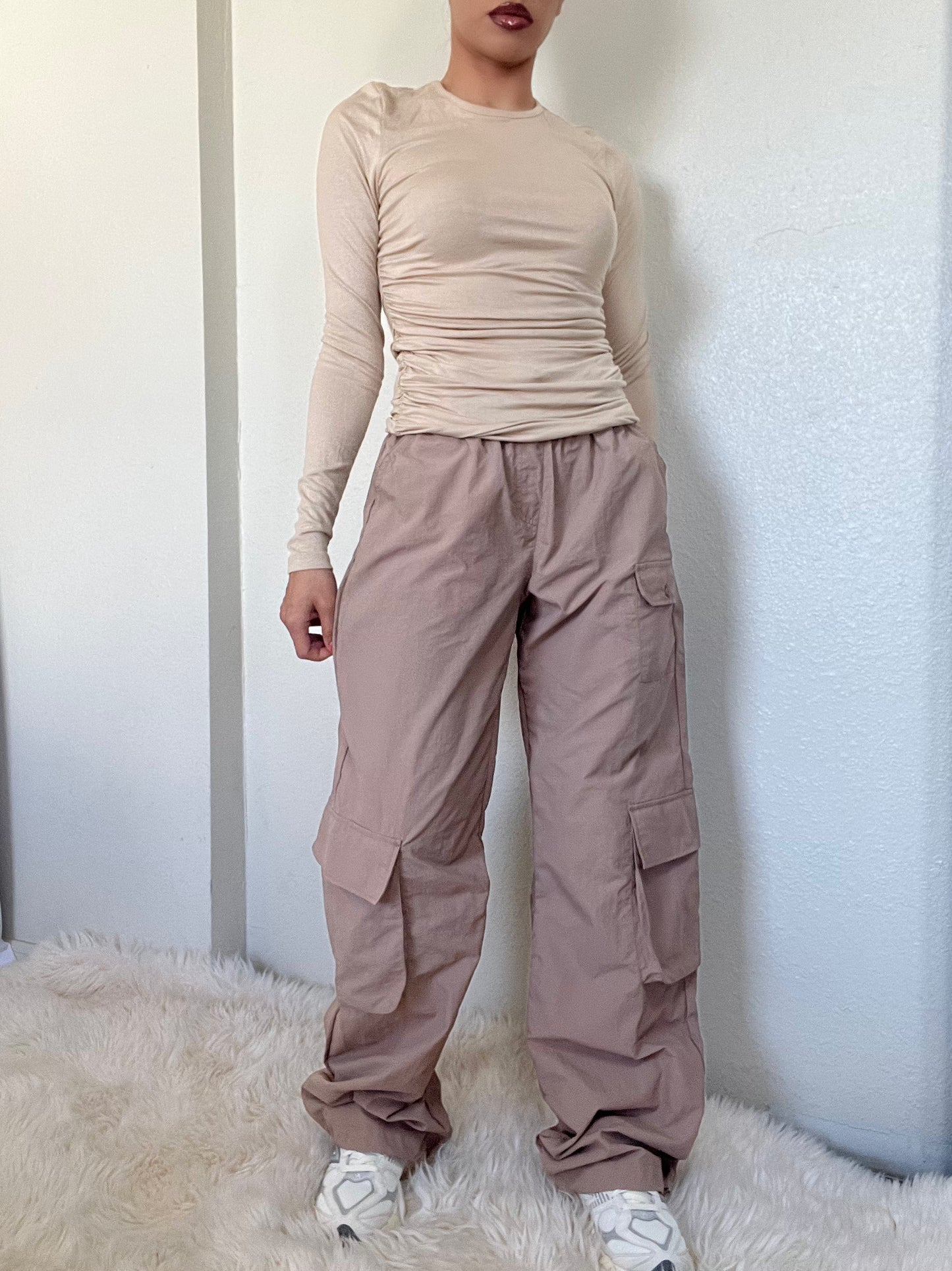 Toggle Detail Parachute Cargo Pant -Taupe