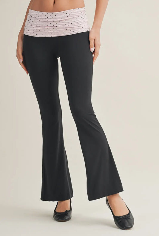 Ultra Soft Fold Over Pants (Pink Polka Dot)